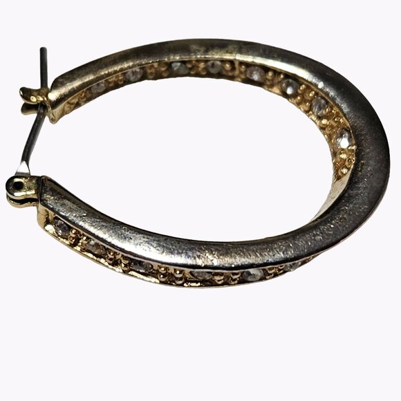 Gold Tone Rhinestone Hoop Earrings Evening Statement Womens Costume Jewelry - Picture 3 of 5